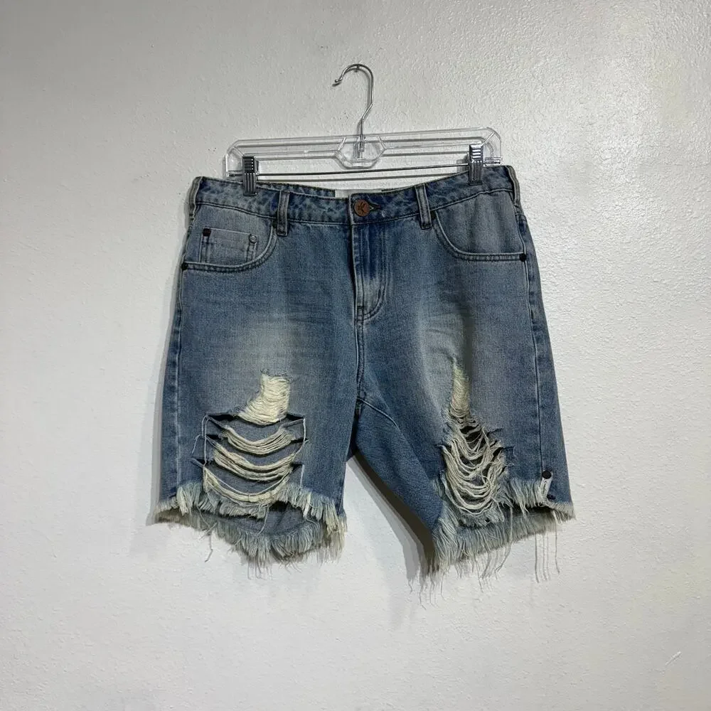 One Teaspoon Stevie’s Denim Long Distressed Shorts Sz 28